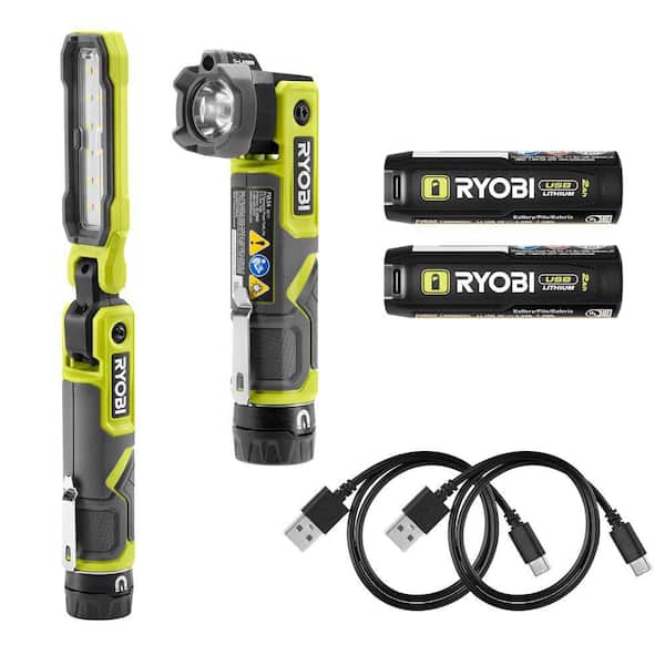 USB Lithium Cordless Inspection Flashlight and Pivoting Head Flashlight Kit with (2) Batteries and Charging Cables