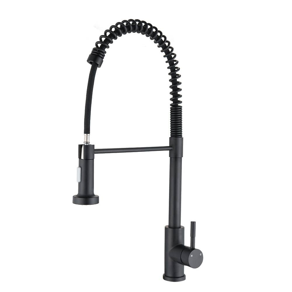 Single-Handle Commercial Pull Down Sprayer Kitchen Faucet with Advanced Spray, Pull Out Spray Wand in Matte Black -  FLG, DD-0034-MB