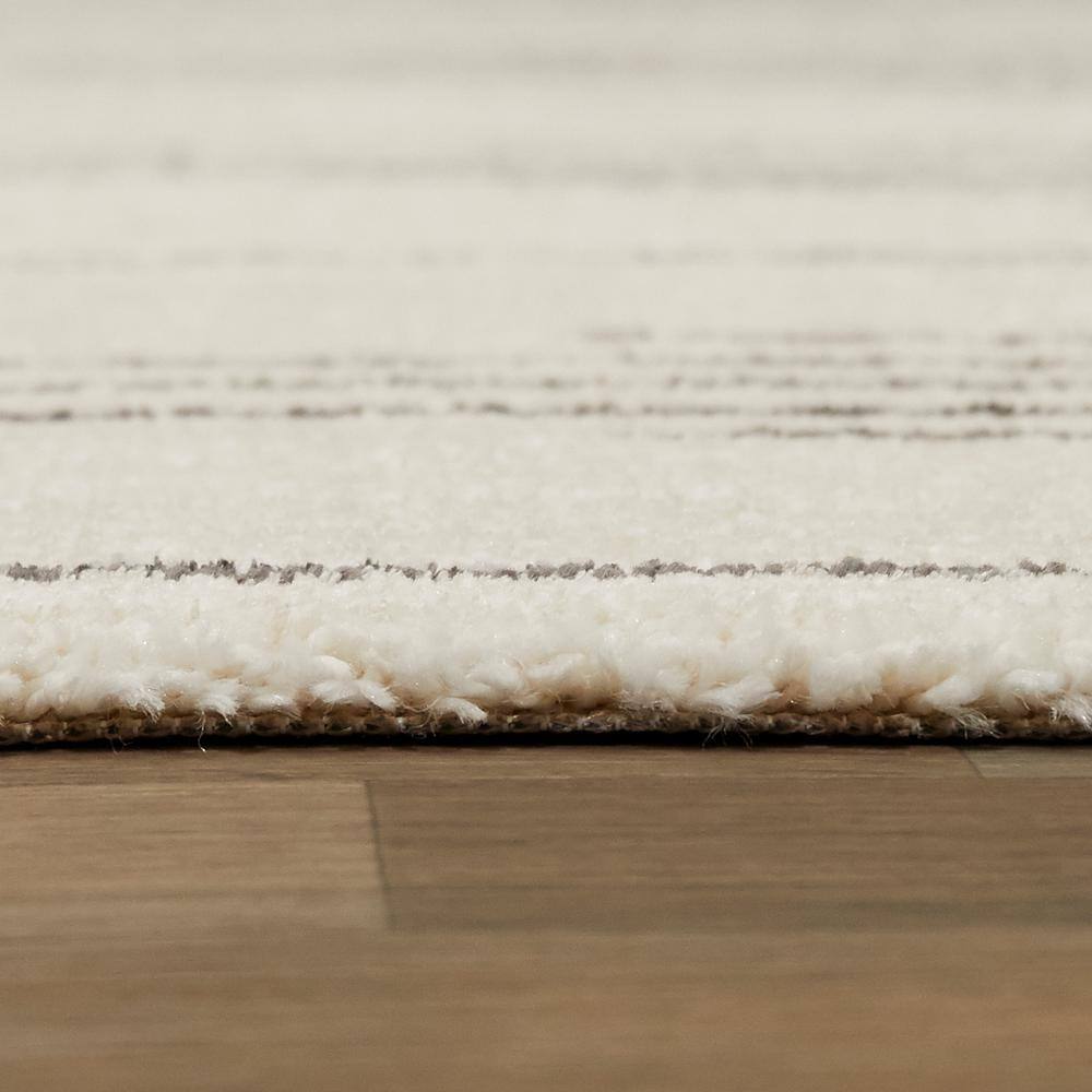 Cream and Gray Synthetic Stripe 9' x 12' Area Rug