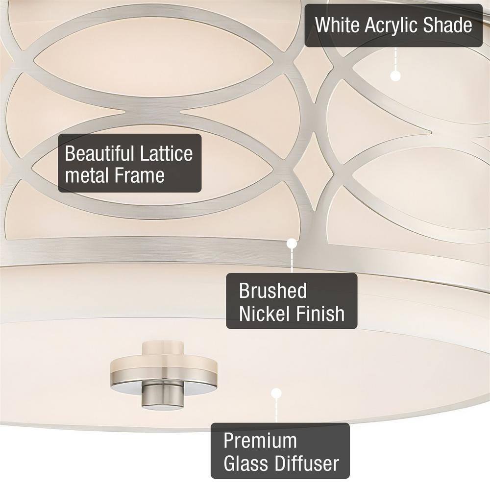 Sienna 15" Brushed Nickel Drum Ceiling Light with White Fabric Shade