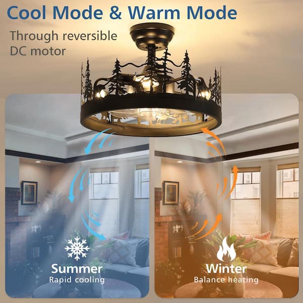 17.71 in. Farmhouse Black Ceiling Fan with Light Indoor Rustic Fandelier Ceiling Fan with Remote Reversible Fan Blades
