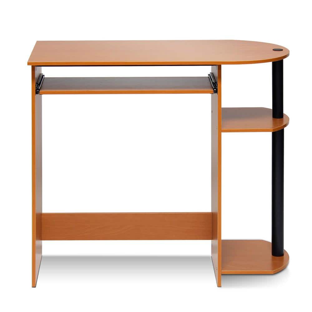 Sleek Black Wood Compact Computer Desk with Drawer & Keyboard Tray