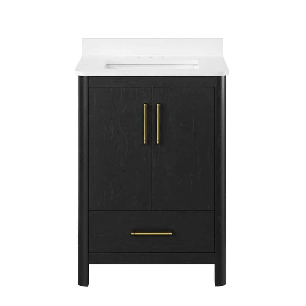 Dario 24 in. W. x 19 in. D x 34.5 in. H Single Sink Bath Vanity in Ebony Wood with White Engineered Marble Top -  OVE Decors, 15VVA-DARI24-19