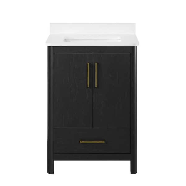 OVE Decors Dario 24 in. Single Sink Black Bath Vanity with White Engineered Stone Top (Assembled)