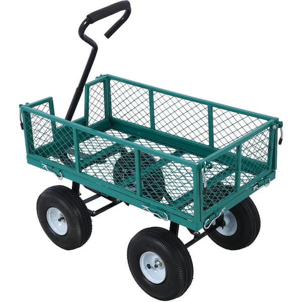 TD Garden Ultra-Light Portable 3 cu. ft. Steel Mesh Removable Sides Metal Garden Utility Cart Green