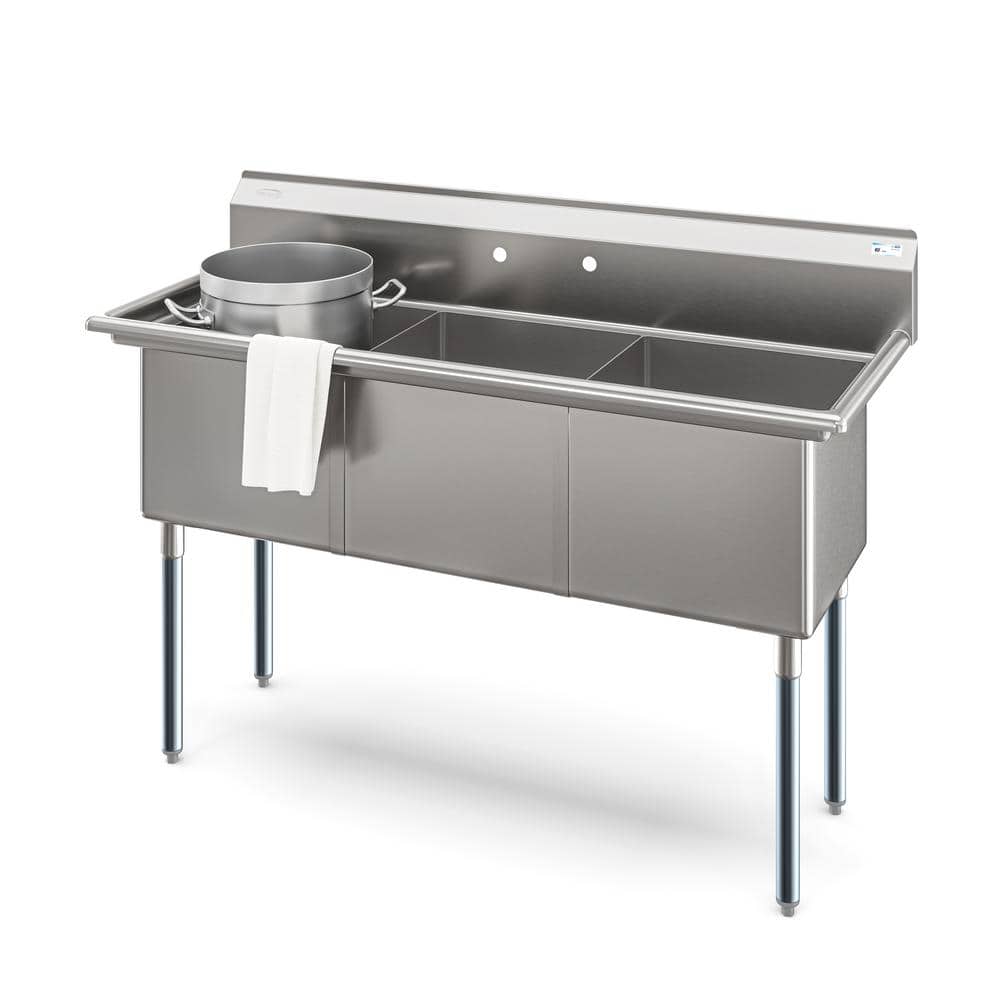 60'' Triple Bowl Brushed Stainless Steel Commercial Sink