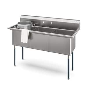 60 in. Three Compartment Commercial Sink Bowl Size 18x18x14 Stainless-Steel 18 Gauge