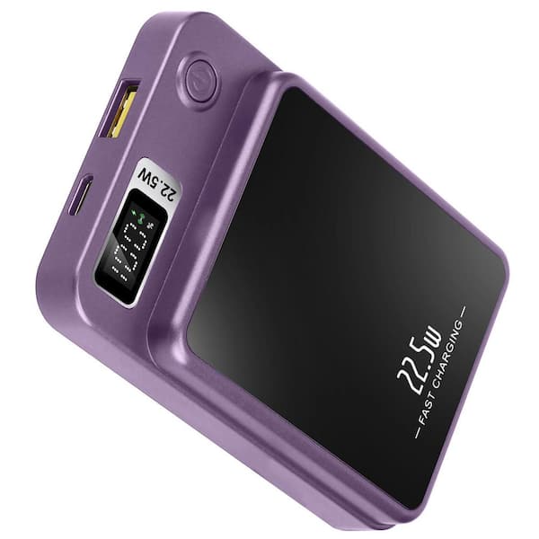 Etokfoks 2 in 1 Magnetic Wireless Power Bank 10000mAh PD20W Fast Charger in Purple for iOS Phones