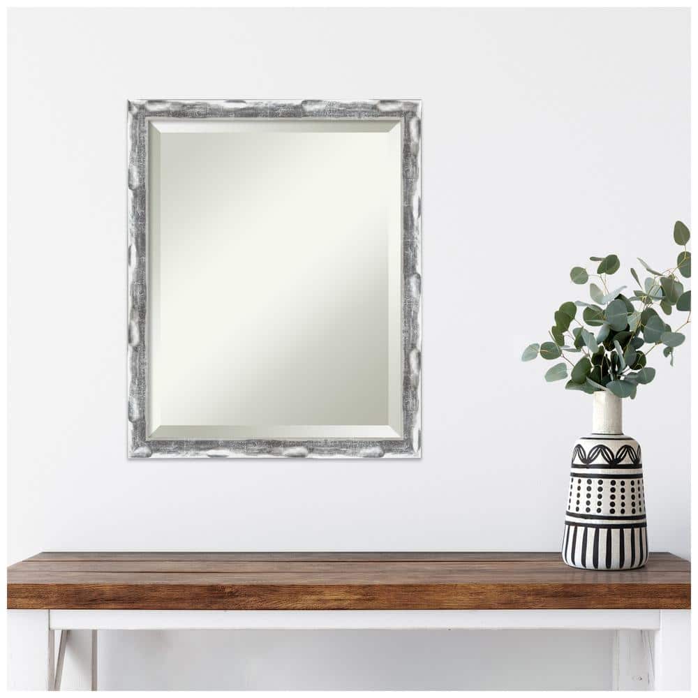 Scratched Wave Chrome Rectangular Wall Mirror - 18 x 22 Inches