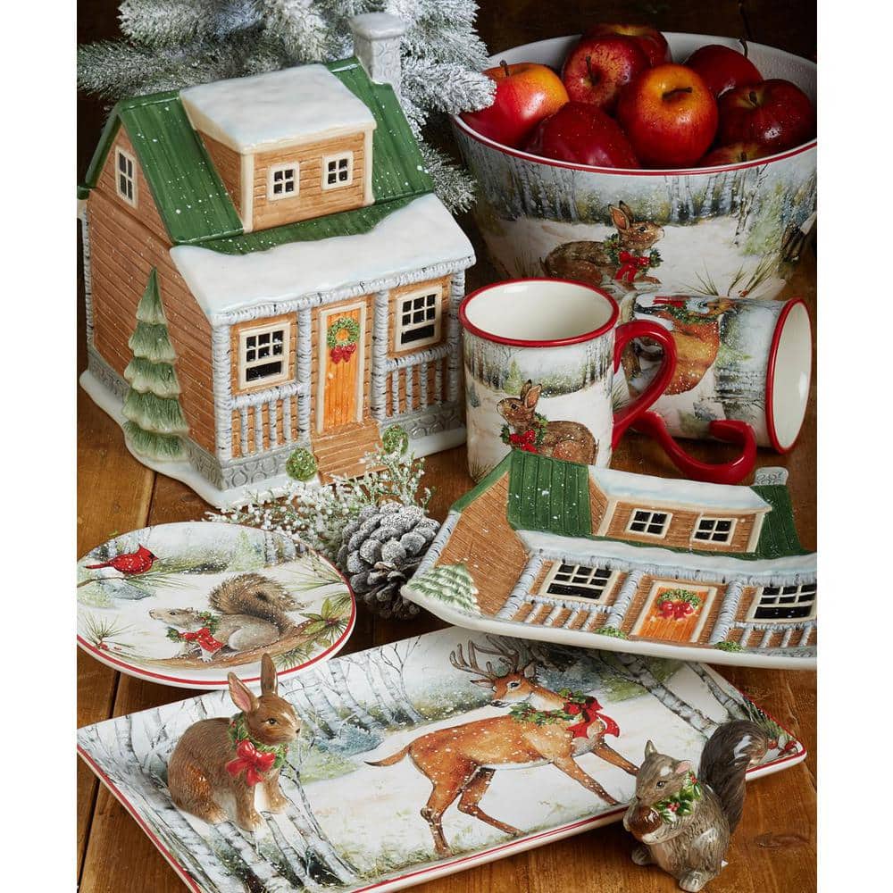 Winter Forest Ceramic Holiday Dinnerware Set, Service for 4