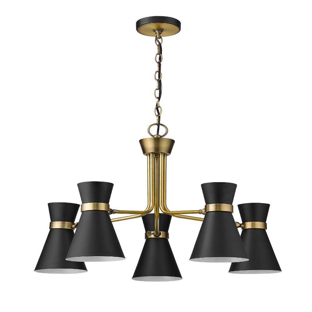 Matte Black and Brass 5-Light Steel Chandelier