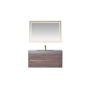 Palencia 48 in.W x 20 in.D x 24 in.H Single Sink Bath Vanity in N.Carolina Oak with Gray Composite Stone Top and Mirror