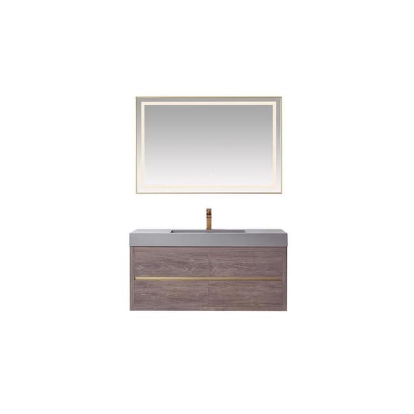 ROSWELL Palencia 48 in.W x 20 in.D x 24 in.H Single Sink Bath Vanity in N.Carolina Oak with Gray Composite Stone Top and Mirror