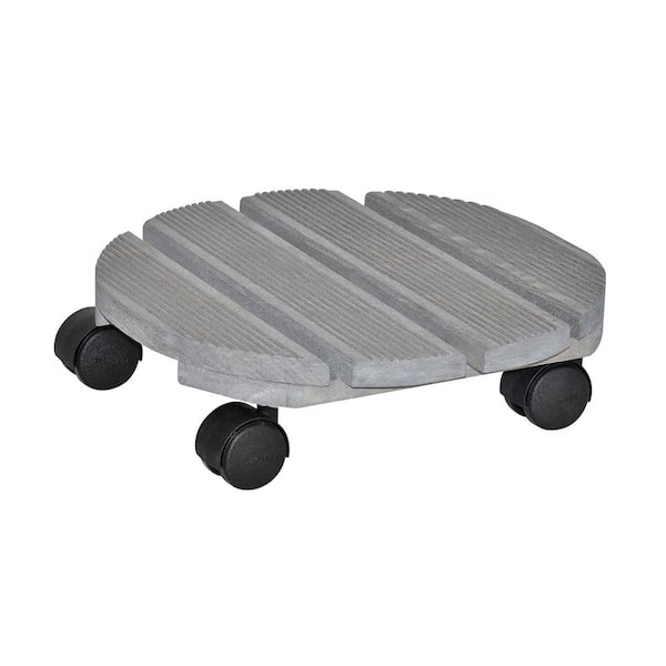 Wagner 11.4 in. Dia, 3.5 in. H Gray Small Round Ribbed Wooden Plant Caddy