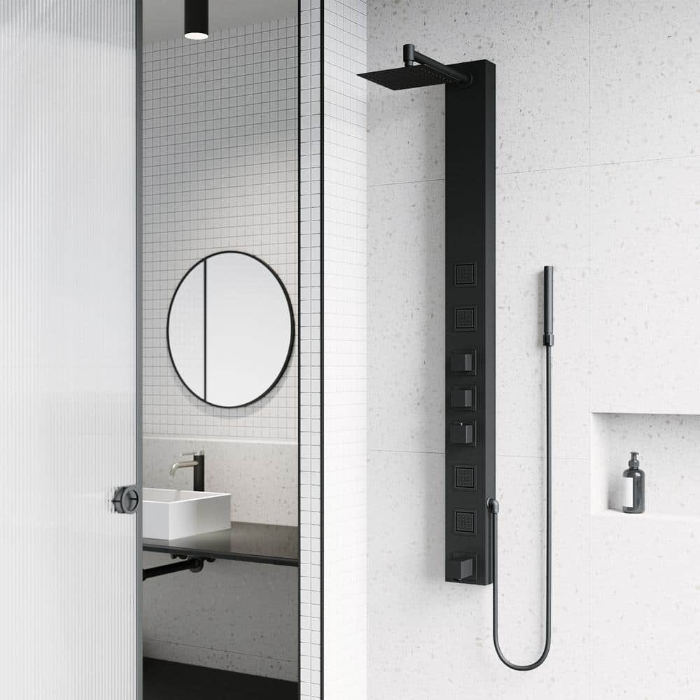 Bowery Matte Black 58" Shower Panel with Hand Shower