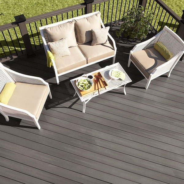 ArmorGuard Designer's Choice 1 in. x 6 in. x 1 ft. Coastal Gray Grooved Edge Capped Composite Deck Board Sample