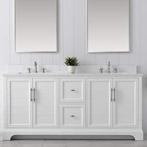 Chambery 72 in. W x 22 in. D x 34.5 in. H Bathroom Vanity in White with Engineered Marble Top