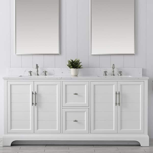 Vanity Art Chambery 72 in. W x 22 in. D x 34.5 in. H Bathroom Vanity in White with Engineered Marble Top