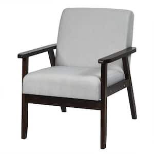 Light Gray Solid Rubber Wood Upholstered Accent Arm Chair