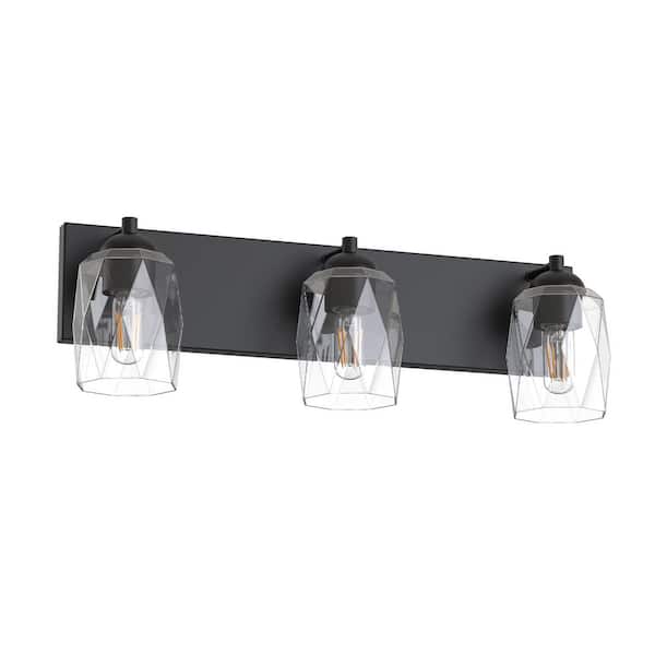 22 in. 3-Light Matte Black Vanity Light Modern Wall Sconce with E26 Base for Bathroom Mirror Lighting Fixture