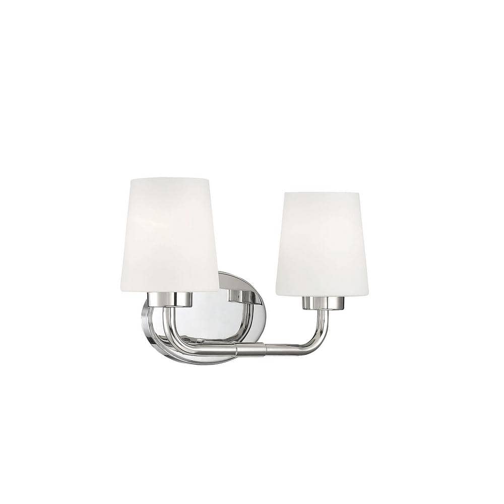 Capra Polished Nickel 2-Light Vanity with White Opal Glass Shades