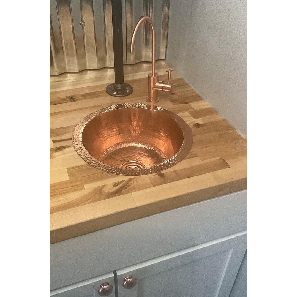 12" Round Hammered Polished Copper Bar Sink