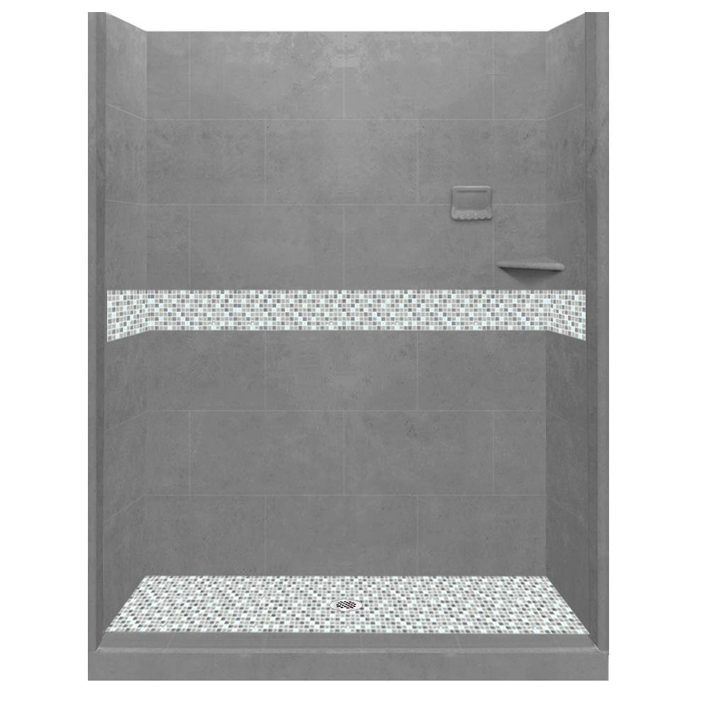 Del Mar 60 in. L x 34 in. W x 80 in. H Center Drain Alcove Shower Kit with Shower Wall and Shower Pan in Wet Cement price history on PriceWatchPro