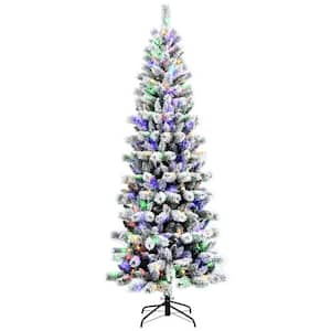 7.5 ft. Pre-Lit Artificial Christmas Tree, Snow Flocked Xmas Hinged Tree