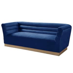 Livingston 90 in. Round Arm Velvet Straight Sofa in Blue