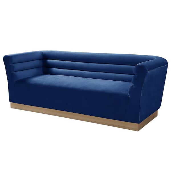 Best Master Furniture Livingston 90 in. Round Arm Velvet Straight Sofa in Blue