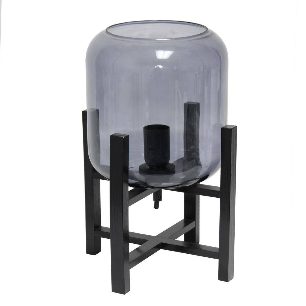 Black Wood Mounted Nightstand Lamp with Smoke Glass Barrel Shade