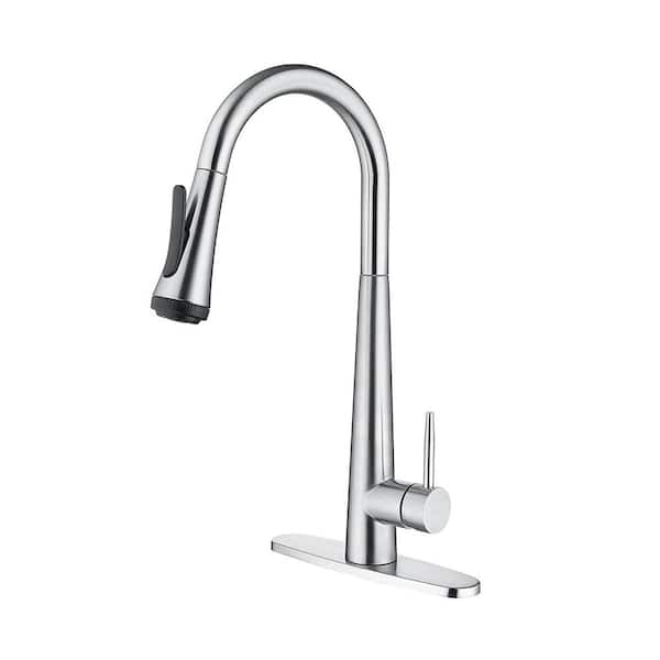 AMAZING FORCE RN Single Handle Pull Down Sprayer Kitchen Faucet with 4 Modes in Brushed Nickel