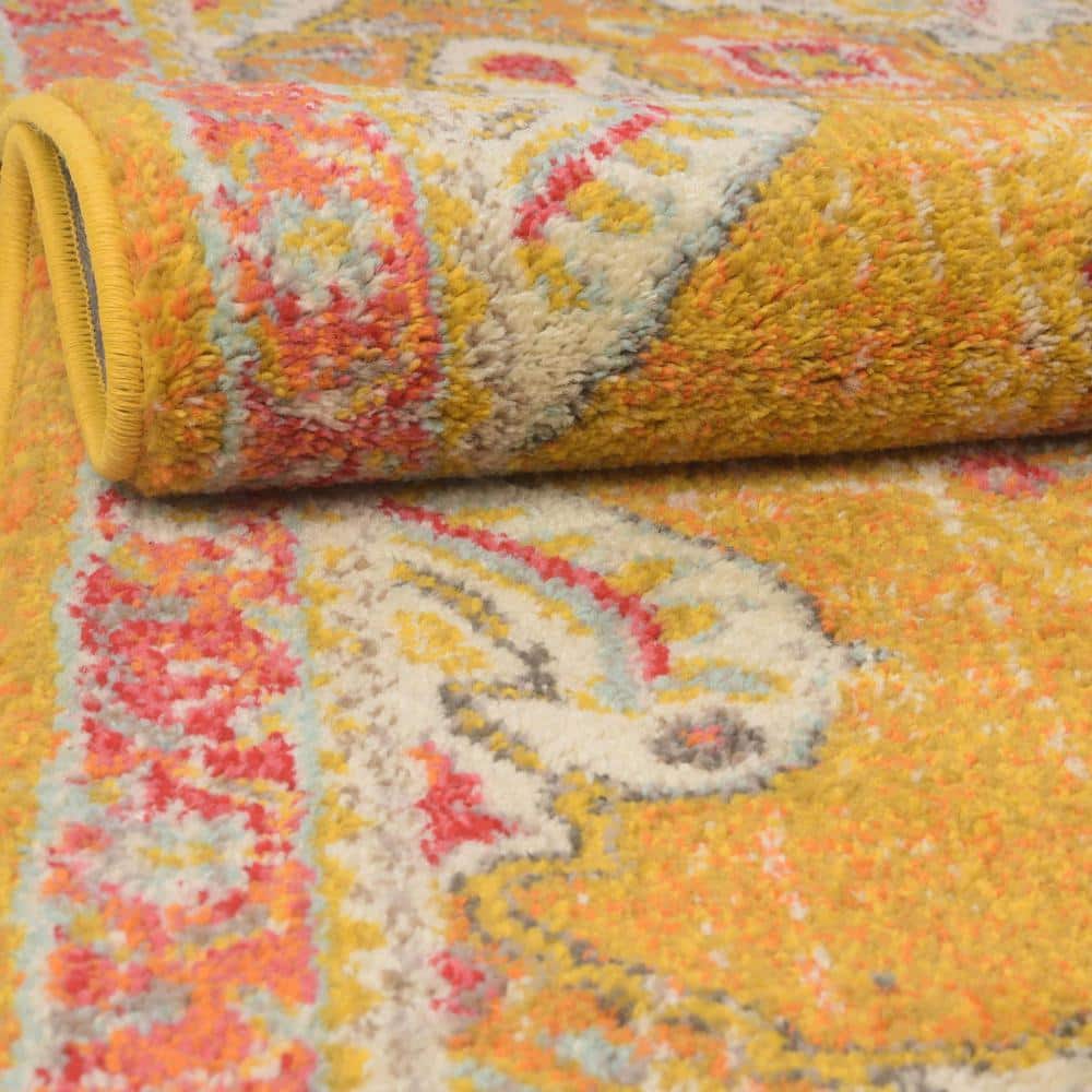Gold and Red Medallion Synthetic Indoor Area Rug