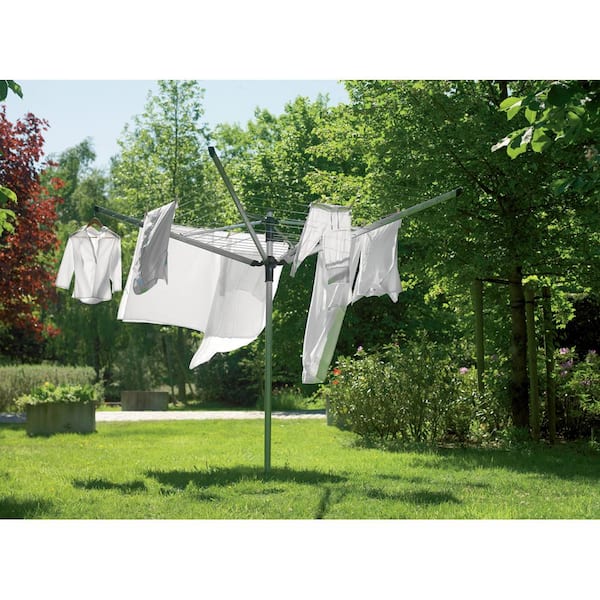 Brabantia 116.1 x 116.1 in. Lift-O-Matic Advance Outdoor Rotary Clothesline with Ground Spike, Clothespin Bag Protective Cover - Home
