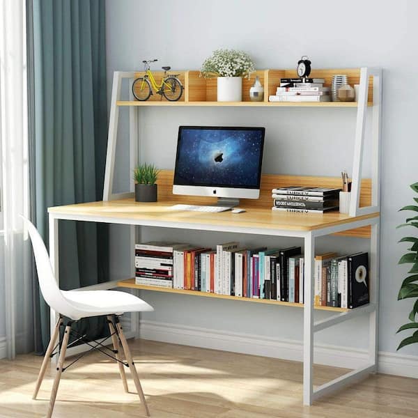 PC Laptop Workstation Gaming Writing Study Computer Table Black Home Office Desk with Storage Shelf Space-Saving Desk for Small Space Tribesigns 47 inch Computer Desk with Hutch and Bookshelf