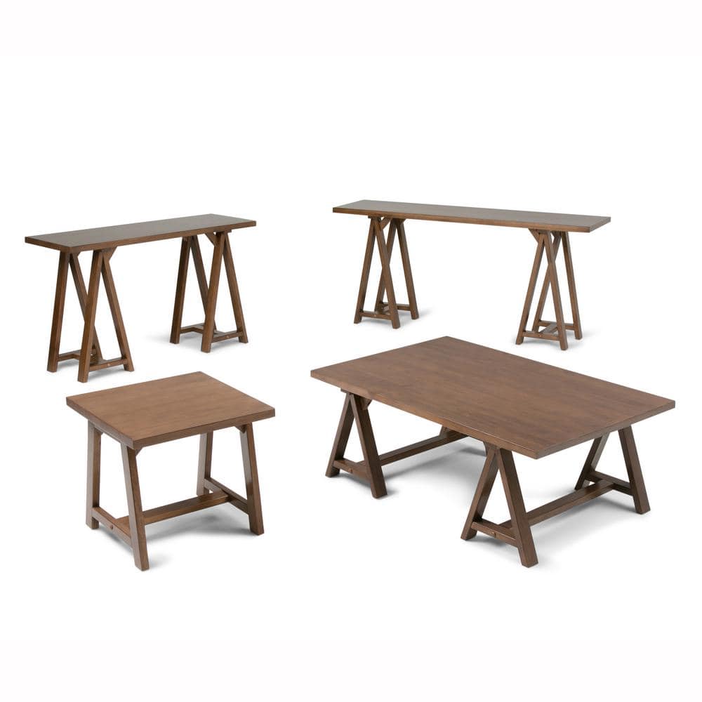 Medium Saddle Brown Solid Pine Console Table with A-Shaped Legs
