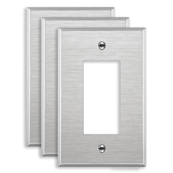1-Gang Stainless Steel Decorator/Rocker Metal Wall Plate, Midsize (3-Pack)