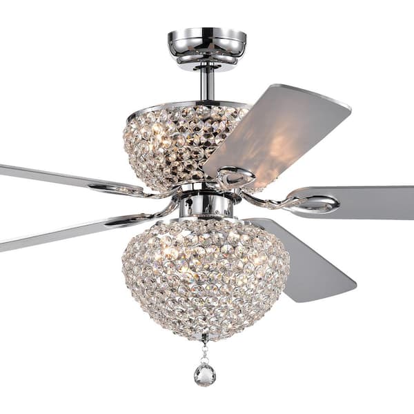 Warehouse of Tiffany Swarana 52 in. Indoor Chrome Remote Controlled Ceiling Fan with Light Kit
