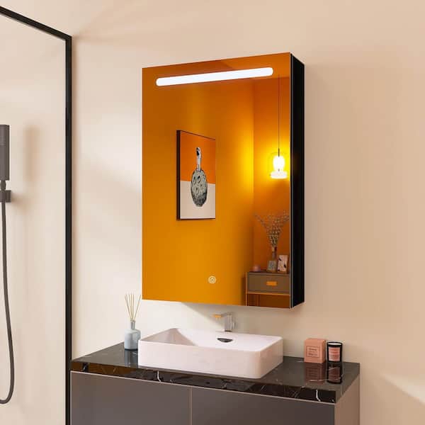 ANTFURN 20 in. W x 30 in. H Middle Rectangular Black Aluminum Surface Mount Medicine Cabinet with Mirror Right Door