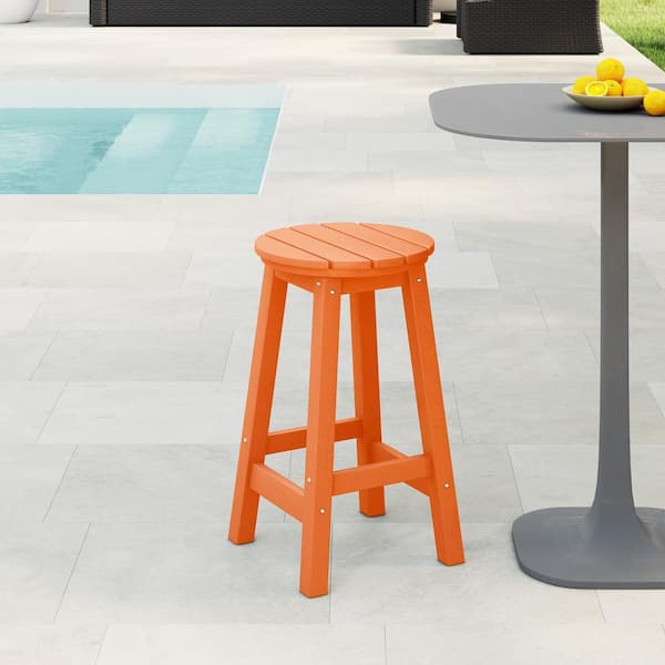 Laguna 24 in. Round HDPE Plastic Backless Counter Height Outdoor Dining Patio Bar Stool in Orange