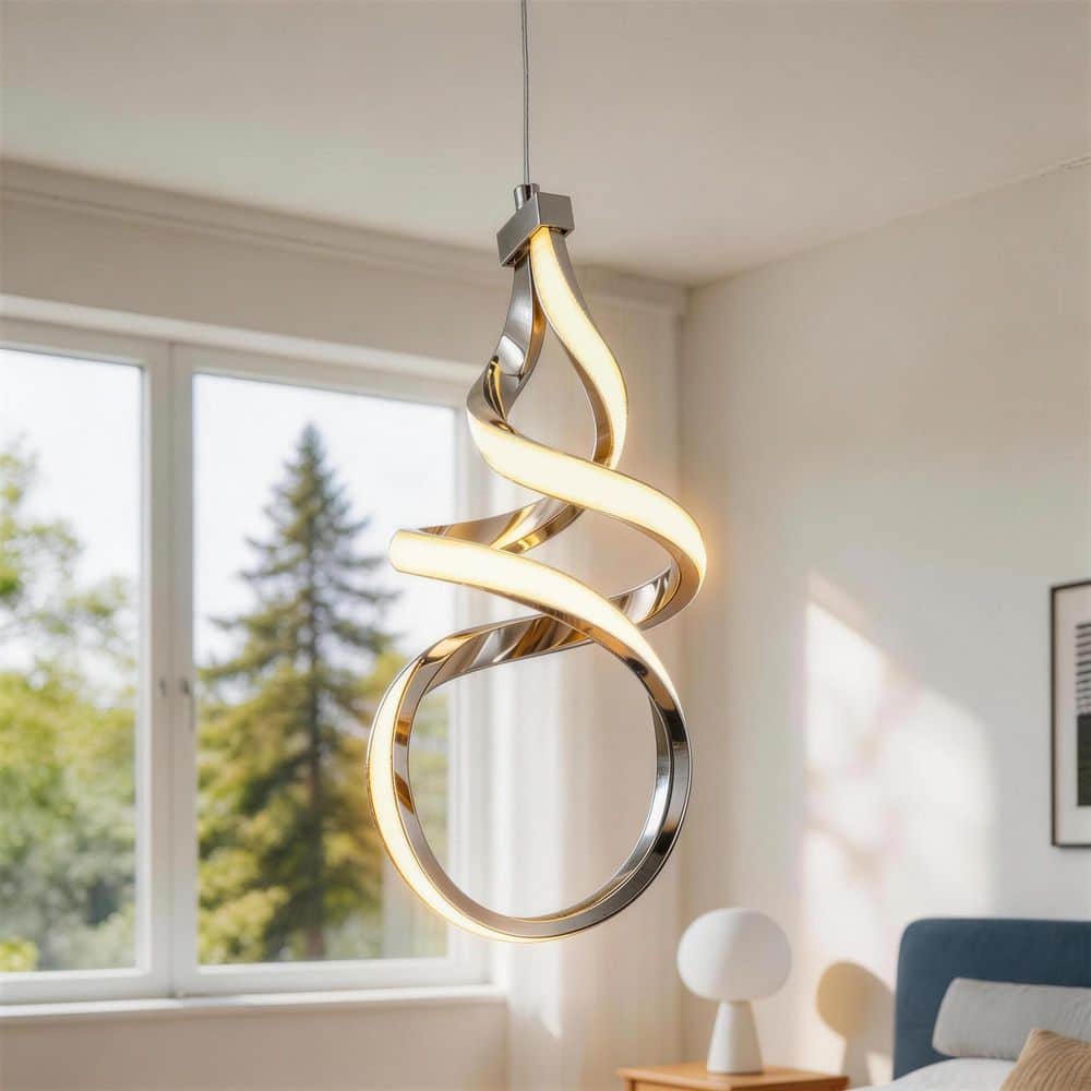 1-Light Chrome Spiral LED Pendant Light for Stairway Dining Room Entryway, Modern Hanging Ceiling Fixture price history on PriceWatchPro