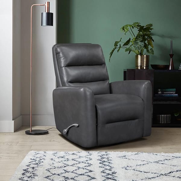 Wiley Gray Faux Leather Upholstery Manual Swivel Glider Recliner
