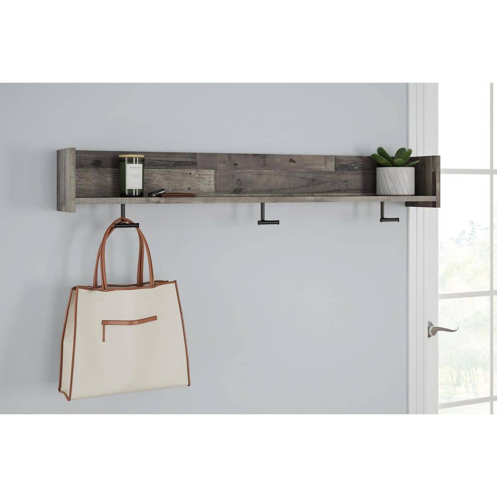 Rustic Black and Gray Wall Mounted Coat Rack with Shelf