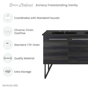 Annecy 60 in. Double Basin Bathroom Vanity in Black Walnut with Black, 3-Hole Artificial Stone Sink Top