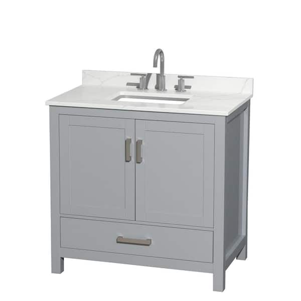 Wyndham Collection Sheffield 36 in. W. x 22 in. D x 35 in. H Single Bath Vanity in Gray with Giotto Quartz Top