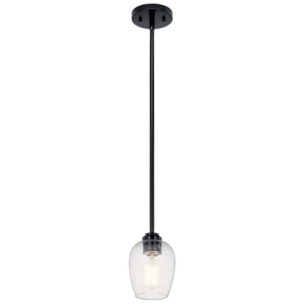 KICHLER Valserrano 1-Light Black Traditional Standard Kitchen Goblet Mini Pendant Hanging Light with Clear Seeded Glass