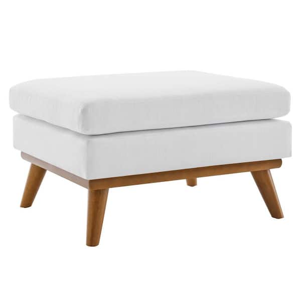MODWAY Engage White Upholstered Fabric Ottoman