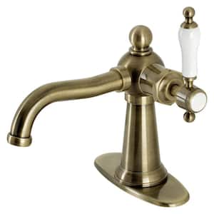 Nautical Single-Handle Single-Hole Bathroom Faucet with Push Pop-Up and Deck Plate in Antique Brass