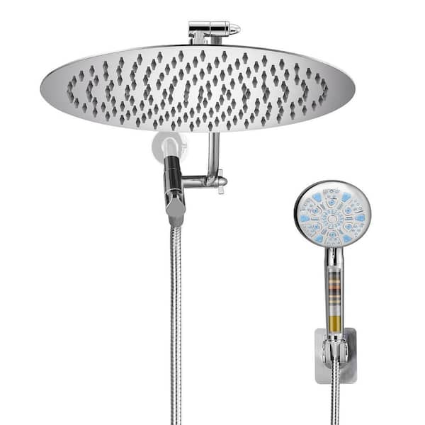 Rainfull 9-Spray 12 in. Wall Mount Round Dual Shower Head and Handheld Shower Head with filter 2.5 GPM in Chrome