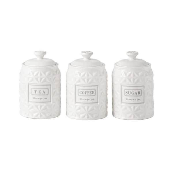 3-Piece Ceramic Canister Set with Airtight Seal, Coffee Canisters for Ground Coffee Sugar Container Tea Storage Jars